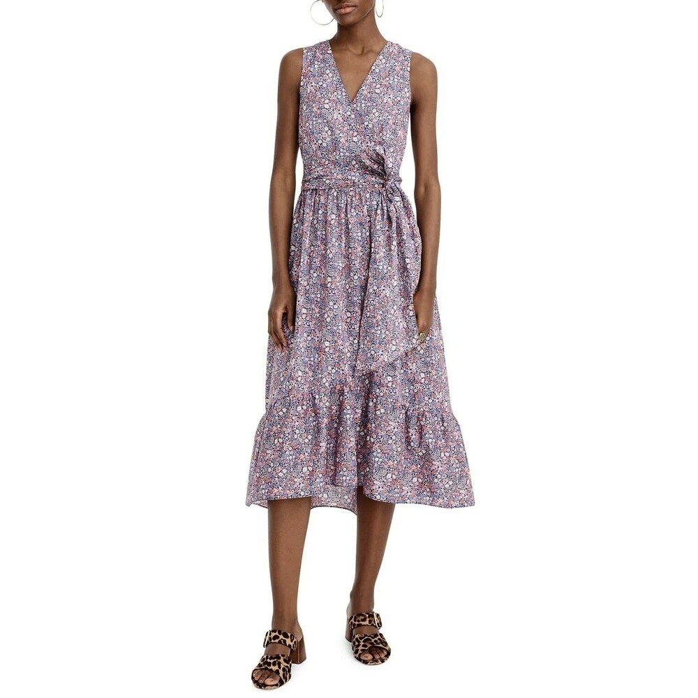 J.Crew Liberty of London Faux-Wrap Dress sz 4 Tiered Kayoko Ditsy Floral Hi-Low